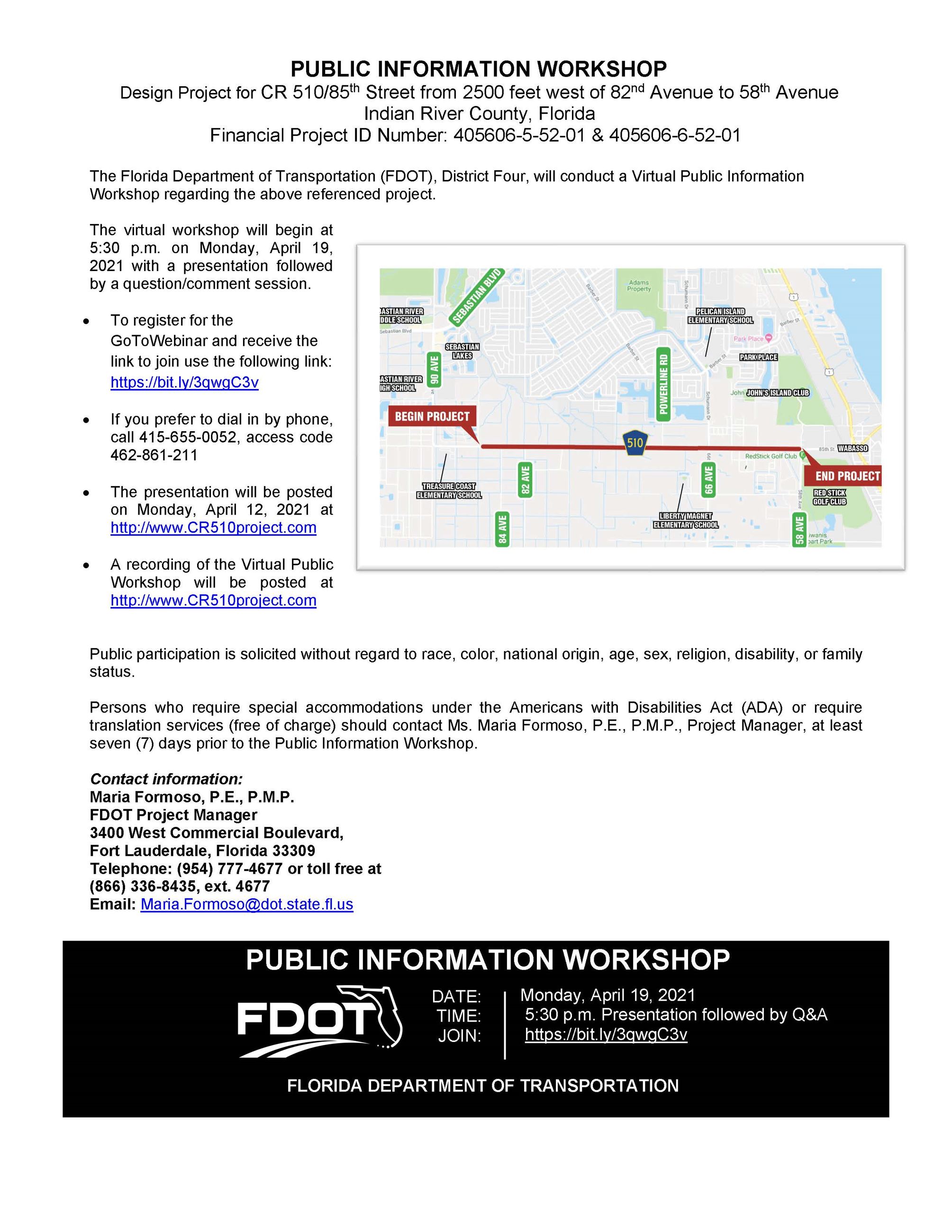 Flyer for Public Notice on FDOT Workshop
