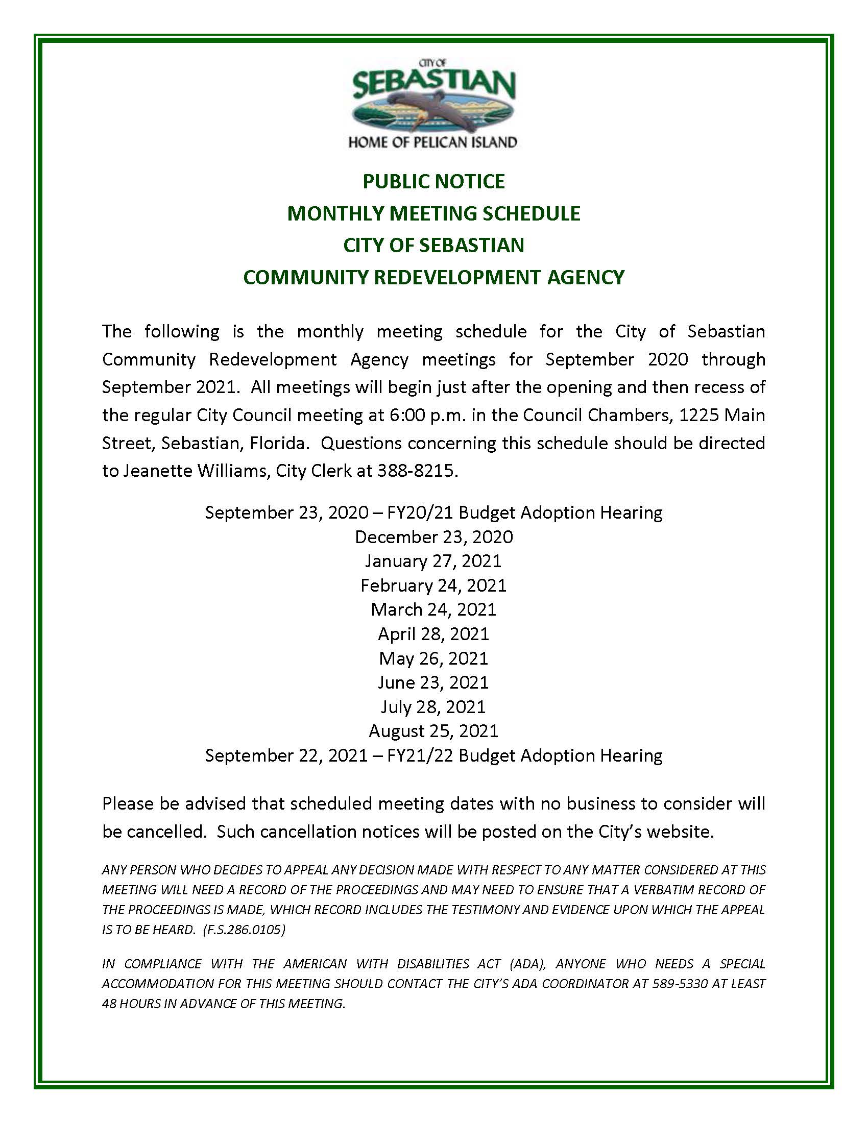 Cra Meeting Schedule